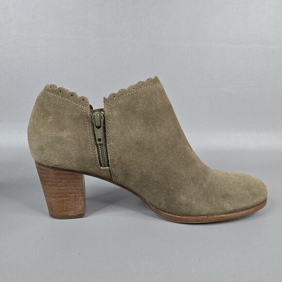Jack Rogers Size 8 Bootie Marianne Oak Suede Boots Scalloped Side Zip Heel - Picture 3 of 12